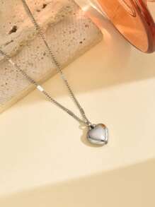 愛心掛飾項鍊 - 銀色 - 查看 3