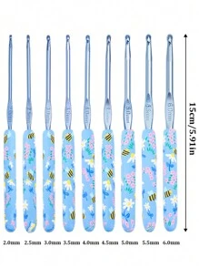 14/12/9 Stück/Set neue blaue Blumen Häkelnadeln aus weichem Material mit Zubehör und Aufbewahrungstasche, geeignet für DIY Strickprojekte wie Pullover, Schal, Socken, Handschuhe