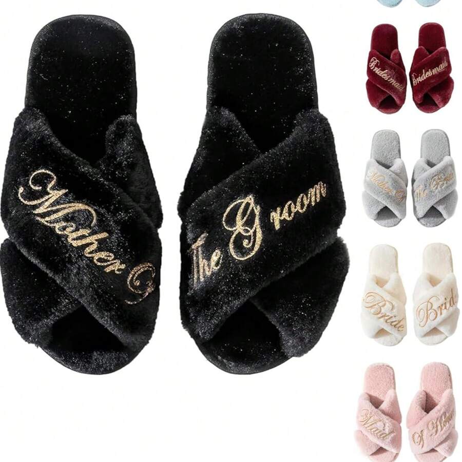 Customized Bride Slippers, Bridesmaid Gift, Bridal Shower, Wedding, Bridesmaid, Bridal Shower, Bachelorette Party Gift - Black - View 1