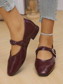 Women's Ballet-Inspired Square Toe Flat Shoes, Minimalist Retro Mary Jane Flats