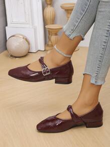 Women's Ballet-Inspired Square Toe Flat Shoes, Minimalist Retro Mary Jane Flats