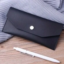 1 件纯色男士和女士 PU 皮革钞票钱包套信封夹硬币方便中包女士钱包钱包长款钱包