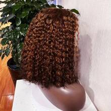 巧克力棕色 #4 卷发鲍勃假发 13x4 蕾丝前部真人发假发 180 密度深波浪短鲍勃假发真人发透明蕾丝万圣节服装