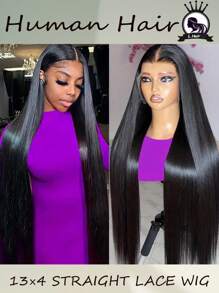 Parrucca frontale in pizzo naturale nero di 36 pollici (91 cm), 13x4, capelli umani con peluria infantile, densità 180, dritta, parrucca frontale in pizzo di capelli umani pre-spennati, linea di attaccatura dei capelli nera, parrucca senza colla di 8-36 pollici (20-91 cm) di capelli umani