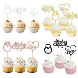 24 de bucăți We're Engaged Cupcake Topper sclipici nuntă logodna Cupcake alegeri Nupțială duș tematică petrecere pentru decorațiuni pentru tort