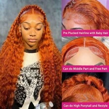 Water Wave Ginger Lace Front Wigs Human Hair 13x6 #350 Colored Wigs Brazilian Human Hair Deep Curly Wigs Orange Ginger 200 Density - Ginger & Orange - View 3