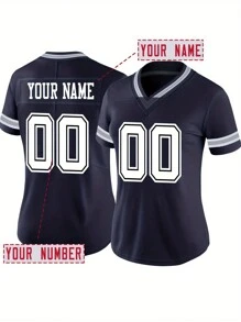 Customized Name And Number Women's Embroidered American Football Jersey Dallas Blue V-Neck Personalized Short Sleeved Shirt Party Game Training Competition Sports Top DIY S-XXL,Stylish,Fashion,Hipster,Casual,Minimal Chic,Personalized,Customized,Custom,Unique,Guy Costumes,Capsule Wardrobe,Men Basic/Street Style,Ideal Gifts For Him,Boyfriend,Family,Friends,For Birthdays,For Vacation/Holiday,For School/Competition,For Sports/Climbing,Women Sports & Entertainment Wear