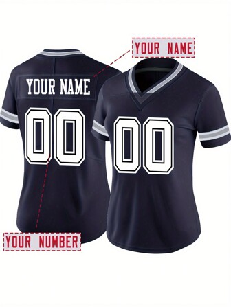 Customized Name And Number Women's Embroidered American Football Jersey Dallas Blue V-Neck Personalized Short Sleeved Shirt Party Game Training Competition Sports Top DIY S-XXL,Stylish,Fashion,Hipster,Casual,Minimal Chic,Personalized,Customized,Custom,Unique,Guy Costumes,Capsule Wardrobe,Men Basic/Street Style,Ideal Gifts For Him,Boyfriend,Family,Friends,For Birthdays,For Vacation/Holiday,For School/Competition,For Sports/Climbing,Women Sports & Entertainment Wear