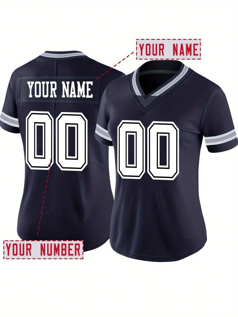 Customized Name And Number Women's Embroidered American Football Jersey Dallas Blue V-Neck Personalized Short Sleeved Shirt Party Game Training Competition Sports Top DIY S-XXL,Stylish,Fashion,Hipster,Casual,Minimal Chic,Personalized,Customized,Custom,Unique,Guy Costumes,Capsule Wardrobe,Men Basic/Street Style,Ideal Gifts For Him,Boyfriend,Family,Friends,For Birthdays,For Vacation/Holiday,For School/Competition,For Sports/Climbing,Women Sports & Entertainment Wear