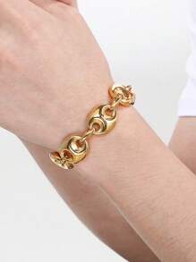 1pc Men's Stainless Steel Pig Nose Shaped Unique Bracelet, Silver & Gold Color Available