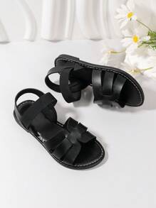 Un paio di sandali preferiti dai bambini, nuovi sandali per bambini 2025, moda, stile scolastico, suola morbida, sandali comodi, sandali con motivo sulla parte frontale che piacciono ai bambini e alle bambine - nero - Visualizzare 4