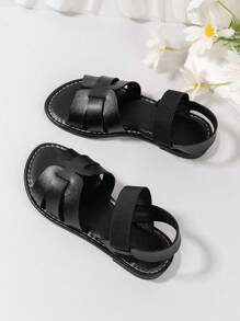 Un paio di sandali preferiti dai bambini, nuovi sandali per bambini 2025, moda, stile scolastico, suola morbida, sandali comodi, sandali con motivo sulla parte frontale che piacciono ai bambini e alle bambine - nero - Visualizzare 5