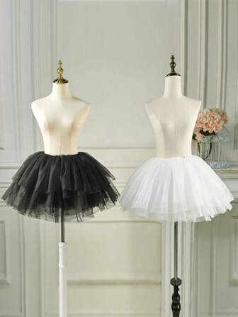 1 件女式短款 38 厘米不对称 6 层薄纱洛丽塔角色扮演连衣裙衬里裙，可作为外套秋季服装