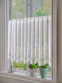 1 件白色弧形牡丹蕾丝杆口袋薄纱窗帘，简约田园风格半透明薄纱窗帘，适用于厨房、咖啡厅、客厅、办公室家居装饰 - 白色 - 查看 18