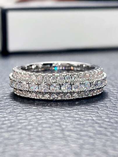 1pc S925 Sterling Silver Rhinestone Decorated Fashion Ring, Elegant Jewelry Gift