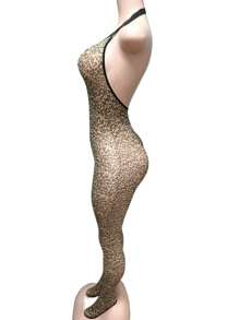 Premium Spitzen Sexy Lingerie Leopard Schritt-freie Bodys Strumpfhosen für Frauen mit gemusterten Durchsichtige Strümpfe transparente Strümpfe