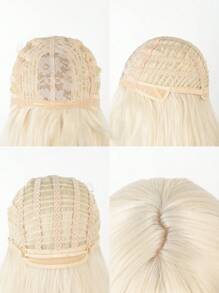 Peluca sintética multicolor de onda grande con flequillo, fibra resistente al calor mate, respirabley natural para uso diario de mujeres (blanco leche dorado, rojo frambuesa)