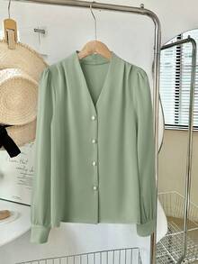 Áo khoác dáng rộng mùa xuân, áo kiểu cổ chữ V, áo cardigan thanh lịch dành cho nữ, trang phục thường ngày đa năng, công sở, màu vàng nhạt, phong cách nghỉ dưỡng sang trọng, size hơi rộng, nên chọn size nhỏ hơn. - Màu matcha - Xem 2