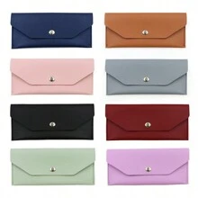 1 件纯色男士和女士 PU 皮革钞票钱包套信封夹硬币方便中包女士钱包钱包长款钱包