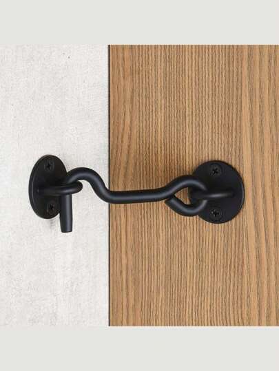 1 Piece Barn Door Lock Hardware, Sliding Eye Hook Lock With Screws, Rust-Proof Metal Latch For Privacy Hook Lock For Interior Doors, Windows, Wooden Fences, Garage Doors, Black Hook-Eye Latch Heavy Duty Screen Latch Hardware Stainless Steel Door Lock Cabin Hook For Sliding Doors Bedroom Outdoor Window Cabinet Bathroom, Best For Windows, Bedrooms, Sliding Doors (Black) Medium Thickness Design