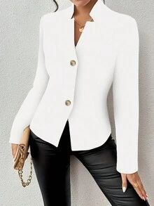 Casual Solid Color Button-Up Women Jacket, Versatile For Spring And Autumn - White - View 2