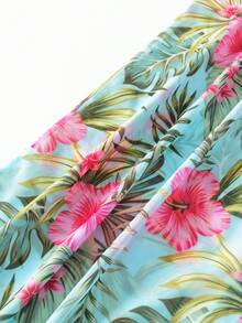 新款夏季女士性感挂脖系带比基尼套装，搭配网纱罩衫，三件式泳衣，适合海滩度假 - 藍色 - 查看 9