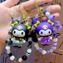Sanrio 1 szt. Sanrio Kuromi Cartoon Bransoletka z koralików, brelok, zawieszka do torby, kreatywny słodki prezent dla pary, pluszowa lalka, brelok