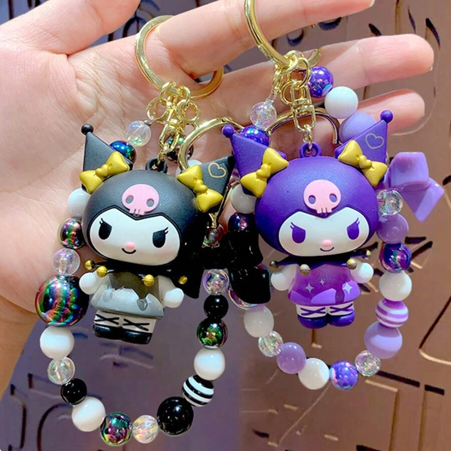 Sanrio 1 szt. Sanrio Kuromi Cartoon Bransoletka z koralików, brelok, zawieszka do torby, kreatywny słodki prezent dla pary, pluszowa lalka, brelok
