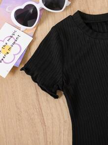 3pcs Young Girl Butterfly Print Solid Color Bodycon Cute Short Sleeve Dress Set