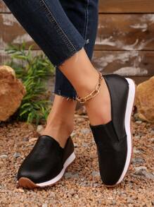 Zapatos planos informales para mujer con banda elástica y detalles dorados