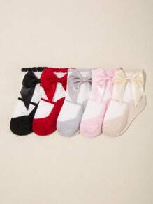 Elegante set de 5 pares de calcetines para bebé con detalles de lazos preciosos