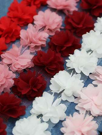 56pcs/Pack Chiffon Flower Decorations, For Headpiece, Clothing, Wedding, DIY Crafts