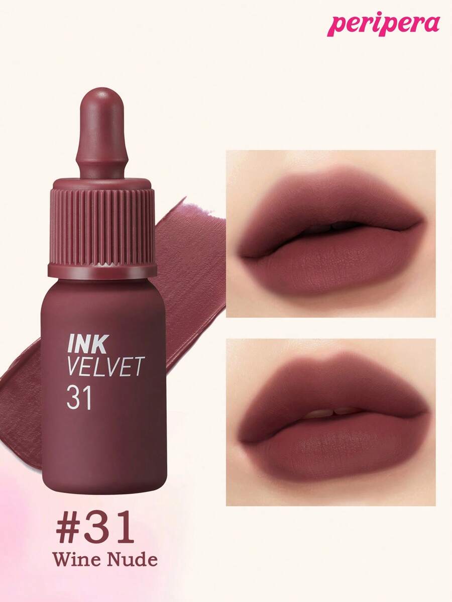 Peripera K-Beauty Ink 丝绒唇膏，显色度高，持久不脱色，轻盈质地，不含麸质，不含防腐剂，丝绒哑光唇膏，液体唇膏，顺滑易涂，持久显色，韩国化妆品