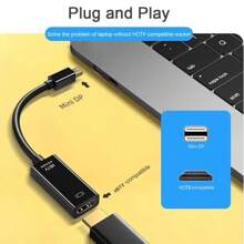 Mini DisplayPort 转 HDTV 适配器线 4K Mini DP 转 HDTV 适配器 Mini DP 公头转兼容母头适用于 Air Pro - 黑色 - 查看 2