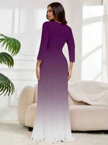 Deep V-Neck Elegant Short Sleeve Dress, Women Summer Clothing - Mauve Purple - View 3