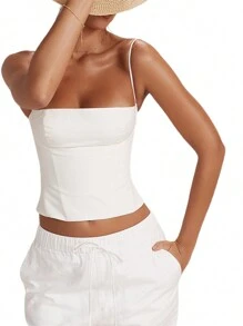 Women's Y2k Spaghetti Strap Crop Cami Tops Sleeveless Square Neck Camisole Sexy Backless Vest Tank Tops Summer Going Out Tops Clubwear Streetwear - 白色 - 查看 5