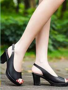 2025 New Sweetlip Peep-Toe Sandals For Mothers, Summer Women Sandals, Peep-Toe Thick Heel Open Toe Ladies Outdoor Anti-Slip Soft Bottom Shoes