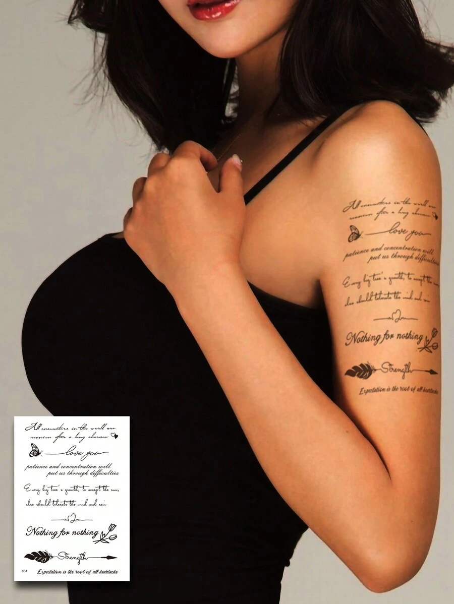 英文励志语录防水纹身贴纸，男女皆宜——轻松无痛展现你的风格 - 彩色 - 查看 1