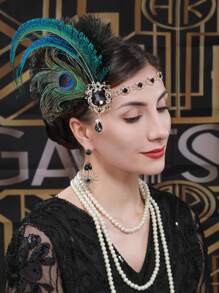 1920s Flapper Headpiece Roaring 20s Great Gatsby Headband - Black - View 7
