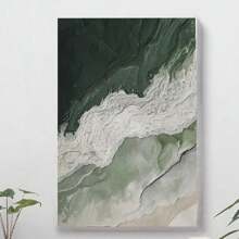 Framed Large Deep Green Ocean Wave Canvas Art - Abstract Seascape Wall Decor, Boho Beach Theme For Bedroom, Office, Bar - Pine Wood Frame