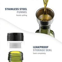 Oil Dispenser Bottle For Kitchen - Glass Oil Bottle Set - Oil & Vinegar Dispenser - Refill Funnel & Pouring Spouts & Labels - Dark Green - View 5