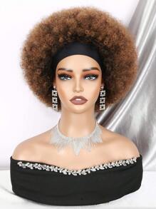 Peluca diadema con estilo afro corto, rizado y rizado para mujeres, peluca afro natural negra sin pegamento con diadema incorporada, peluca rizada con diadema sintética para mujeres, peluca afro con pañuelo - Marrón - Ver 4