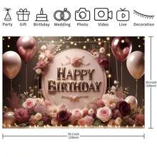 1PC Balon reutilizabil cu flori de trandafir roz, tema de zi de naștere, petrecere de aniversare, prăjituri pentru masă, banner decorativ din pânză din spate, decorat perfect, perete din camera de petrecere de zi de naștere, pânză din spate, accesorii de studio, nu este nevoie de energie 82,7*59,1/59,1*39,4/39,4*29,5 inci - Multicolor - Vizualizare 4