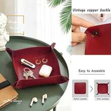 Valet Tray, Leather Tray, Small Catchall Tray, Foldable Jewelry Travel Organizer, Suitable For Travel, Storage, Nightstand, Home Or Office - Multicolor - View 5
