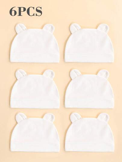 6pcs Newborn Baby Cotton Cute Hospital Hats, Thin & Breathable For Baby Boys & Girls, Suitable For Spring & Summer, Excellent As Gift