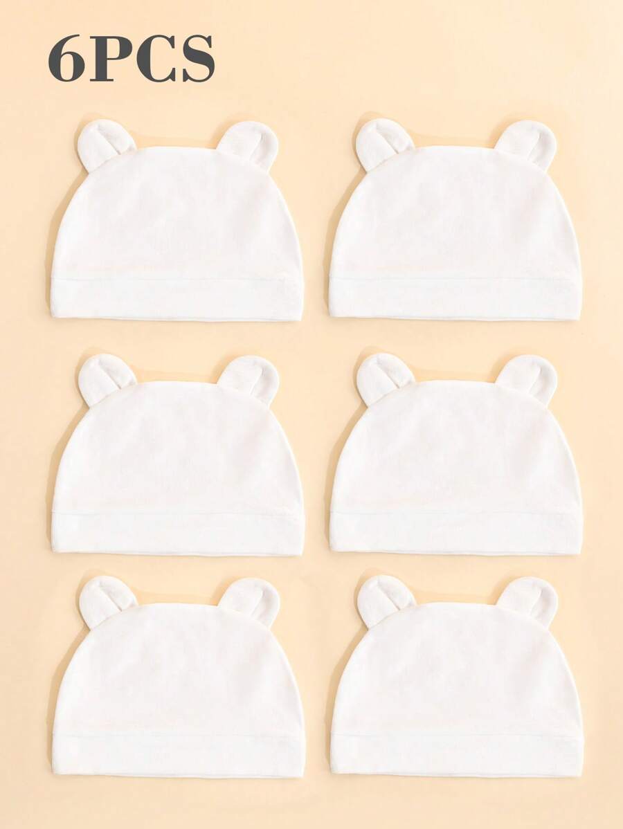 6 piezas Gorros de hospital de algodón lindos para bebés recién nacidos, delgados y transpirables para niños y niñas, adecuados para primavera y verano, excelente como regalo - Blanco - Ver 1