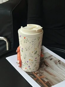 1pc Fresh Floral 350ml-450ml (11.8oz-15.2oz) Double Wall Stainless Steel Insulated Cup, Tumbler, Car Cup, Coffee Cup, Tea Cup, Flat Bottom Cup, Water Bottle, Suitable For Office, Home, Outdoor, Car, Great Gift For Holiday, Birthday, Valentine's Day, Back To School Back To School - White - View 14