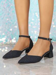 Zapatos de tacón ancho con punta fina, elegantes, cómodos y versátiles, zapatos de trabajo para primavera de mujer - Negro - Ver 3