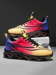 Zapatos deportivos casuales con malla transpirable y degradado de color para hombre de talla grande, zapatillas de running ligeras, para primavera/verano - amarillo rojo azul - Ver 2