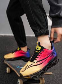 Zapatos deportivos casuales con malla transpirable y degradado de color para hombre de talla grande, zapatillas de running ligeras, para primavera/verano - amarillo rojo azul - Ver 4
